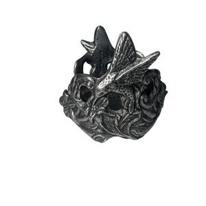 Vintage 1998 Carson Pewter Hummingbird Flowers Votive Candle Jar Holder